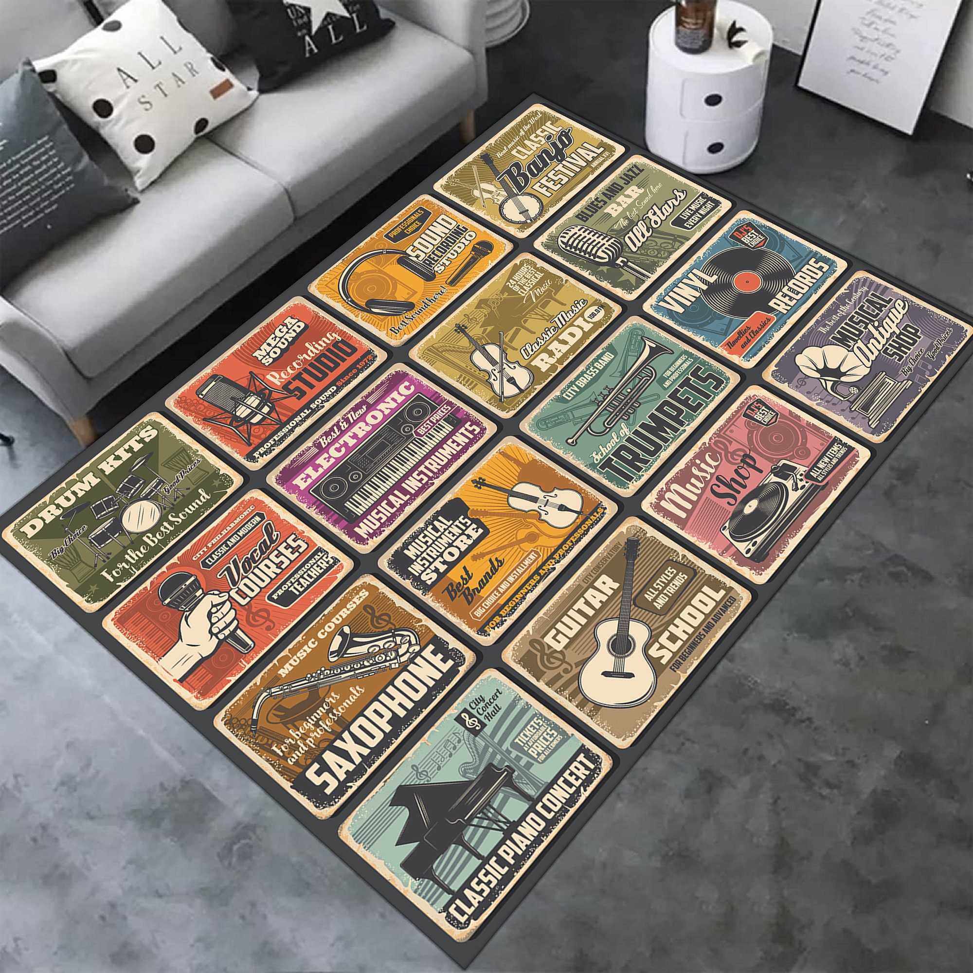 Musical Instrument Rug Retro Music Instruments Area Rug, Non-slip Cotton Base - Etsy