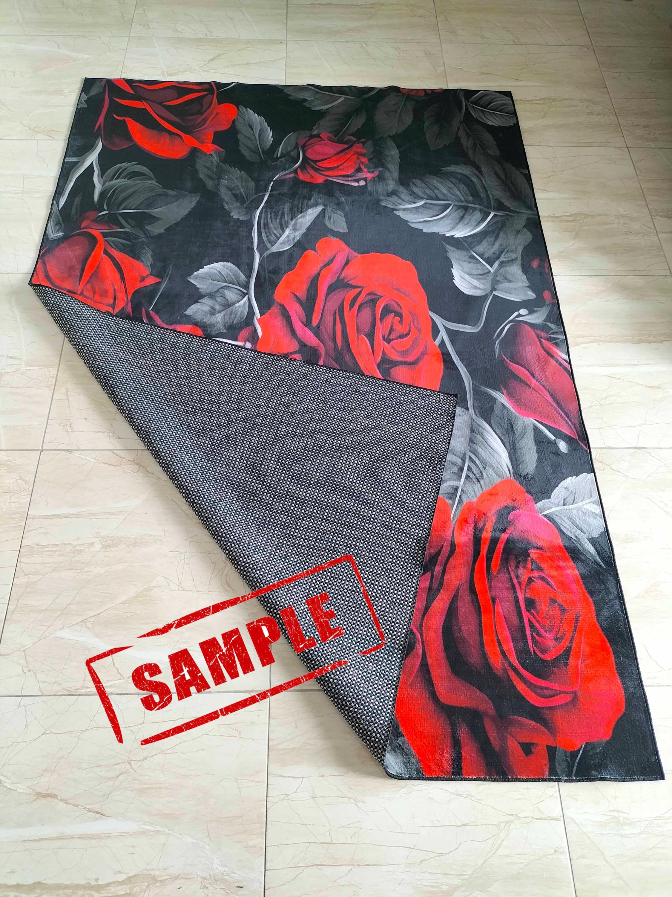 Red Rose Floral Rug, Black Accent, Modern Home Decor - Etsy
