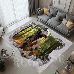 Dinosaur, Dinosaur Rug, Dinosaur Pattern Rug, Kids Carpet, Kids Room Rug, Green Leaves Rug, 3D Dino Rug,Animal Rug, Cool Rug,Wild Nature Rug