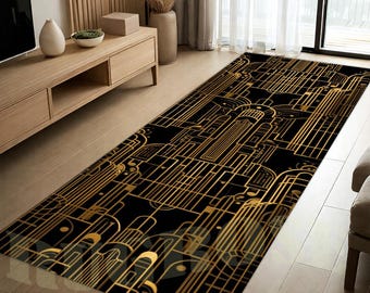 Art Deco Runner Rug, Geometric Abstract Hallway Carpet, Modern Home Decor