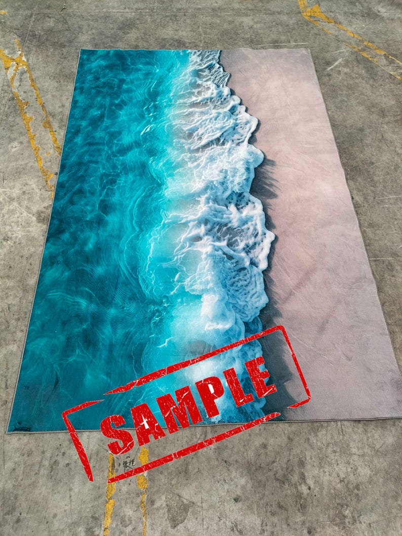 Ocean Reflection Rug Beach Wave Rug, Nautical Ocean Decor, Non-slip Cotton Base - Etsy