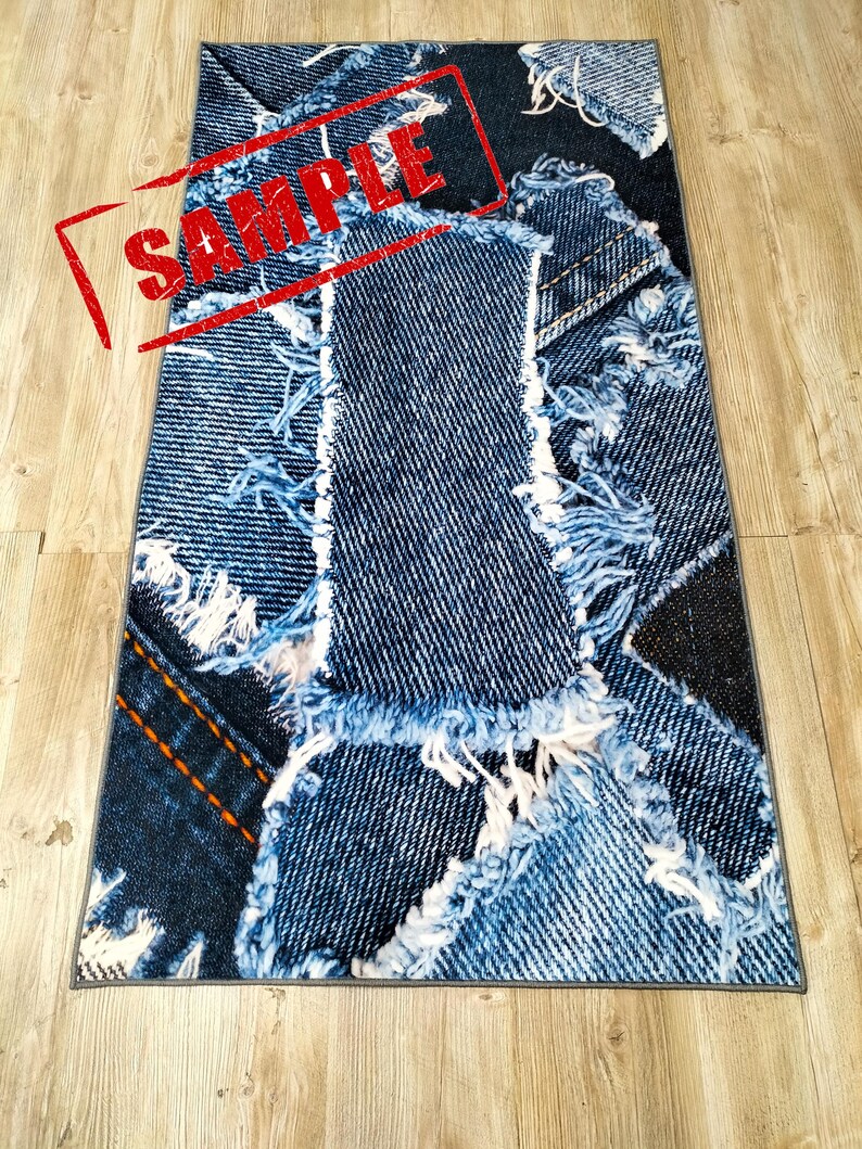 Patchwork Frayed Rug Blue Jean Pattern Rug, Modern Living Room Area Rug, 15.7x23.6 Inch - Etsy