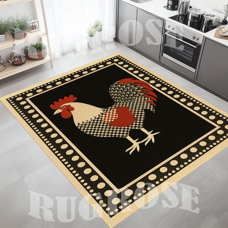 Rooster Kitchen Rug, Non-slip Cotton Base, Farmhouse Decor - Etsy