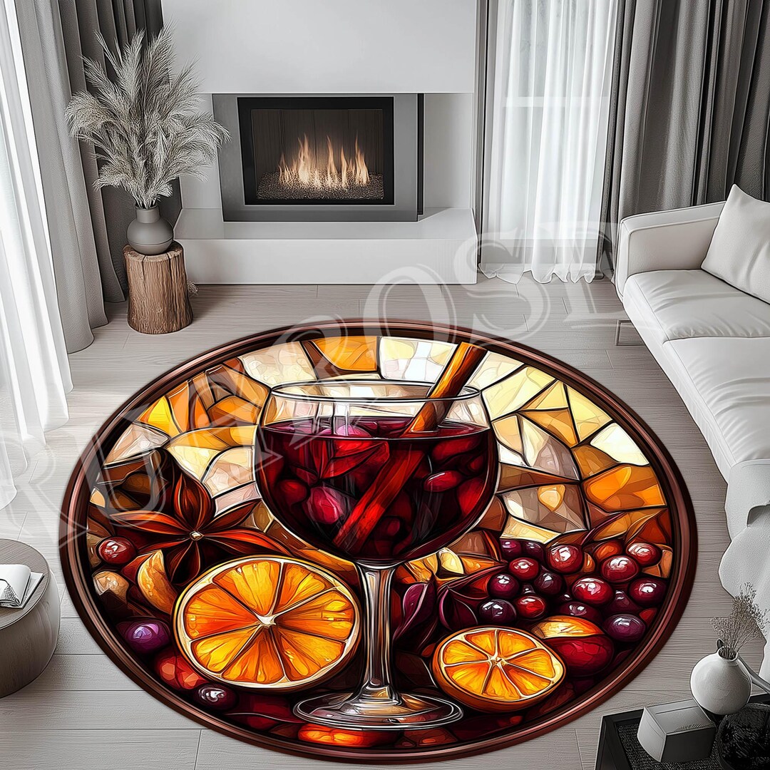 Wine Glass Rug, Wine Glass Round Rug, Red Wine Rug, Red Grape Round Rug ...