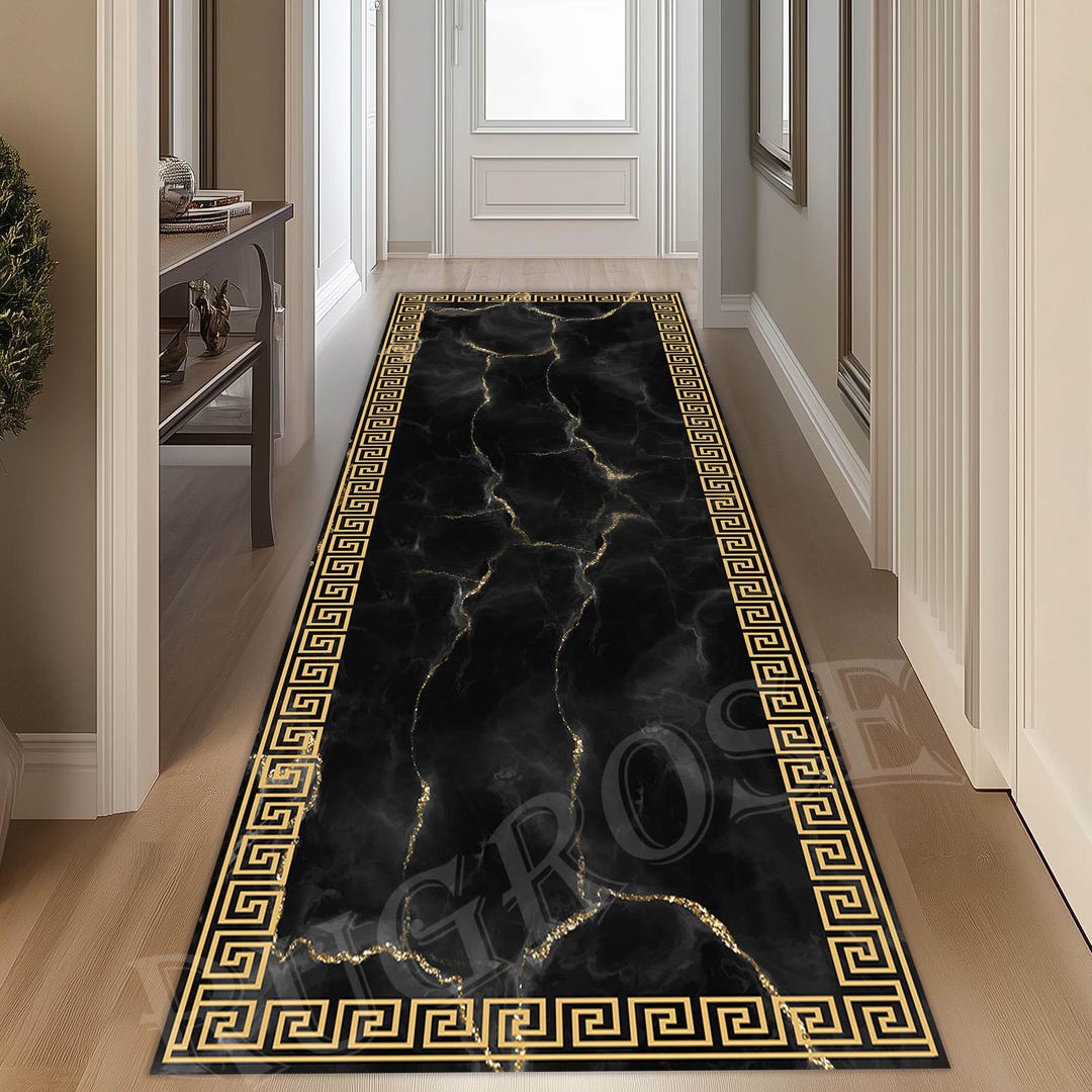 Gold and Black Rug, Runner Rug, Entry Rug, Anti Slip Runner Rug ...