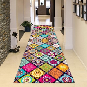 Mandala, Mandala Rug, Mandala Runner Rug, Runner, Hallway Rug, Runner Rug,Hotel Carpet,Gift Runner Rug,Non Slip Runner Rug,Colorful Long Rug