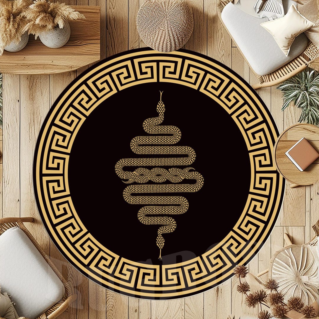 Greek Key Gold Rug Gold Snake Round Rug, Greek Key Decor - Etsy