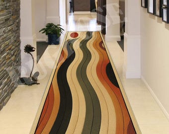 Abstract Mid Century Runner Rug, Non-Slip Hallway Carpet
