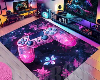 Pink Game Controller Rug, Neon Gaming Room Decor