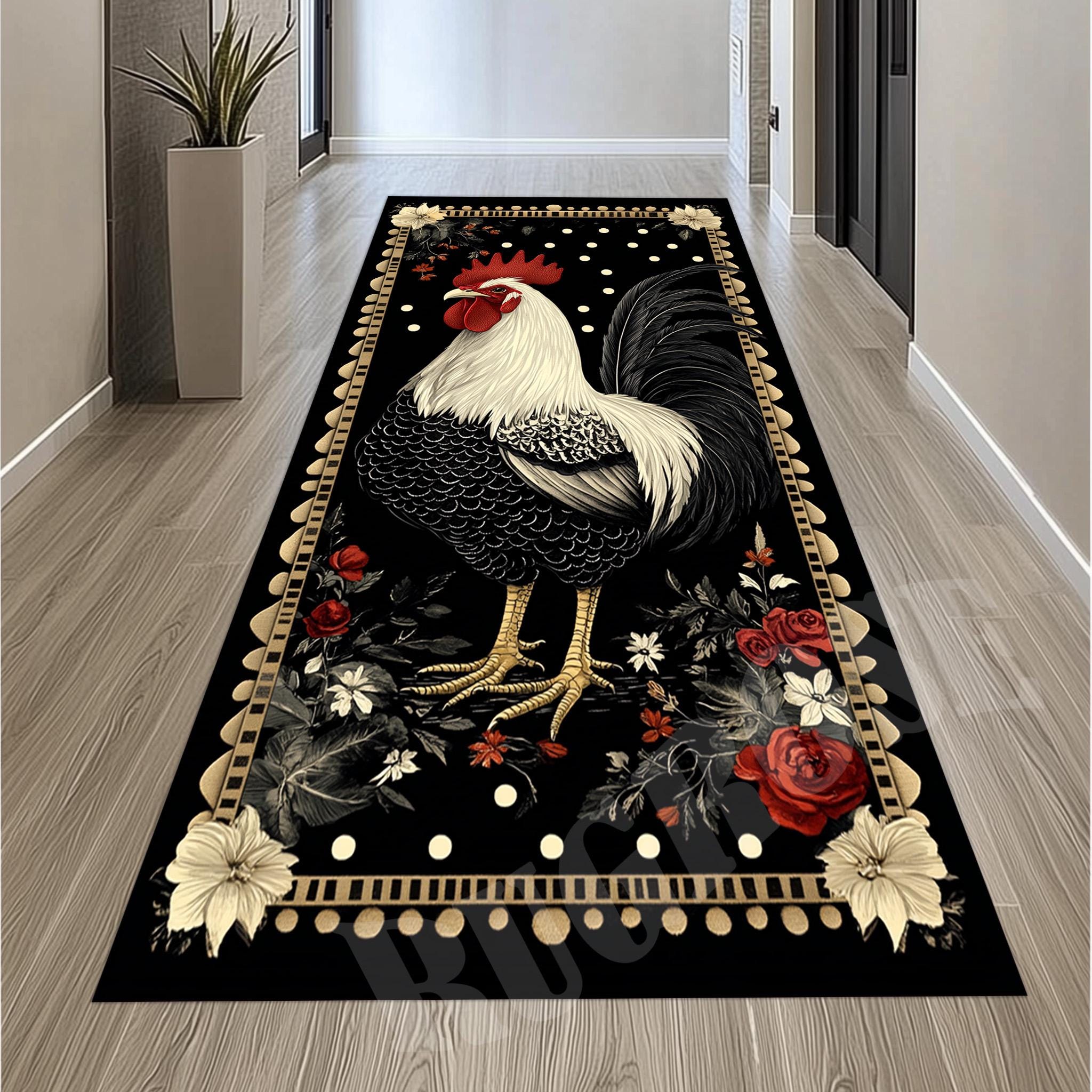 Rooster Kitchen Runner Rug, Non-slip Cotton Base - Etsy