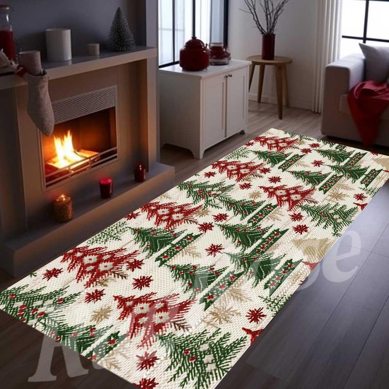 Christmas Tree Runner Rug, Holiday Hallway Carpet, Non-slip Cotton - Etsy
