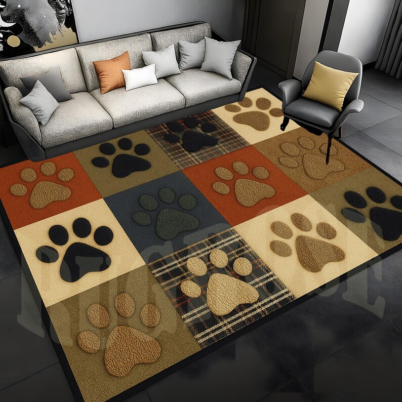 Square Paw Print Rug Paw Print Area Rug, Modern Pet Decor, Kids Room Rug - Etsy