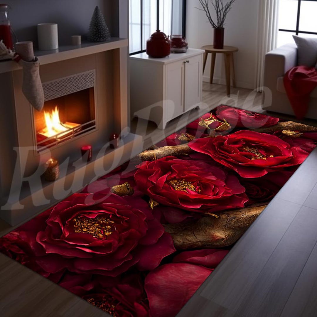 Red Roses Runner Rug, 3D Floral Hallway Rug, Modern Decor - Etsy