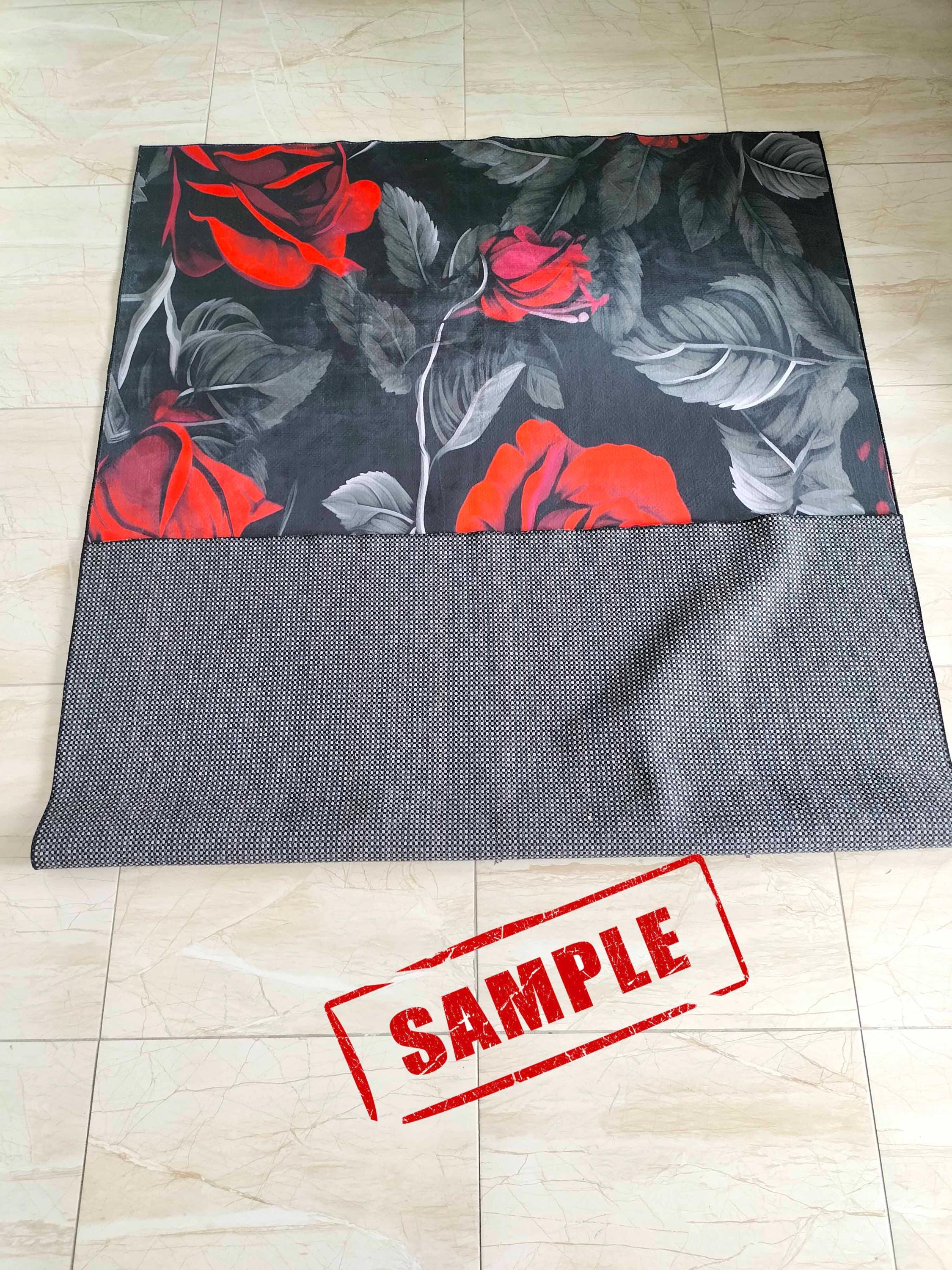 Red Rose Floral Rug, Black Accent, Modern Home Decor - Etsy
