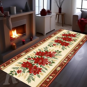 Poinsettia Runner Rug: Traditional Christmas Hallway Decor