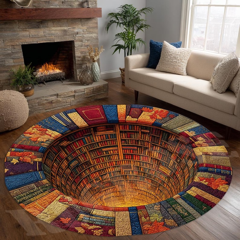Literary Rug Library 3D Illusion Round Rug, Book Lover Decor - Etsy