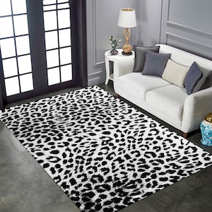 Leopard Pattern Rug, Leopard Rug, Leopard Themed Rug, Animal Rug, Gift Animal Rug, Leopard Decor Rug,Black And White Rug,For Living Room Rug