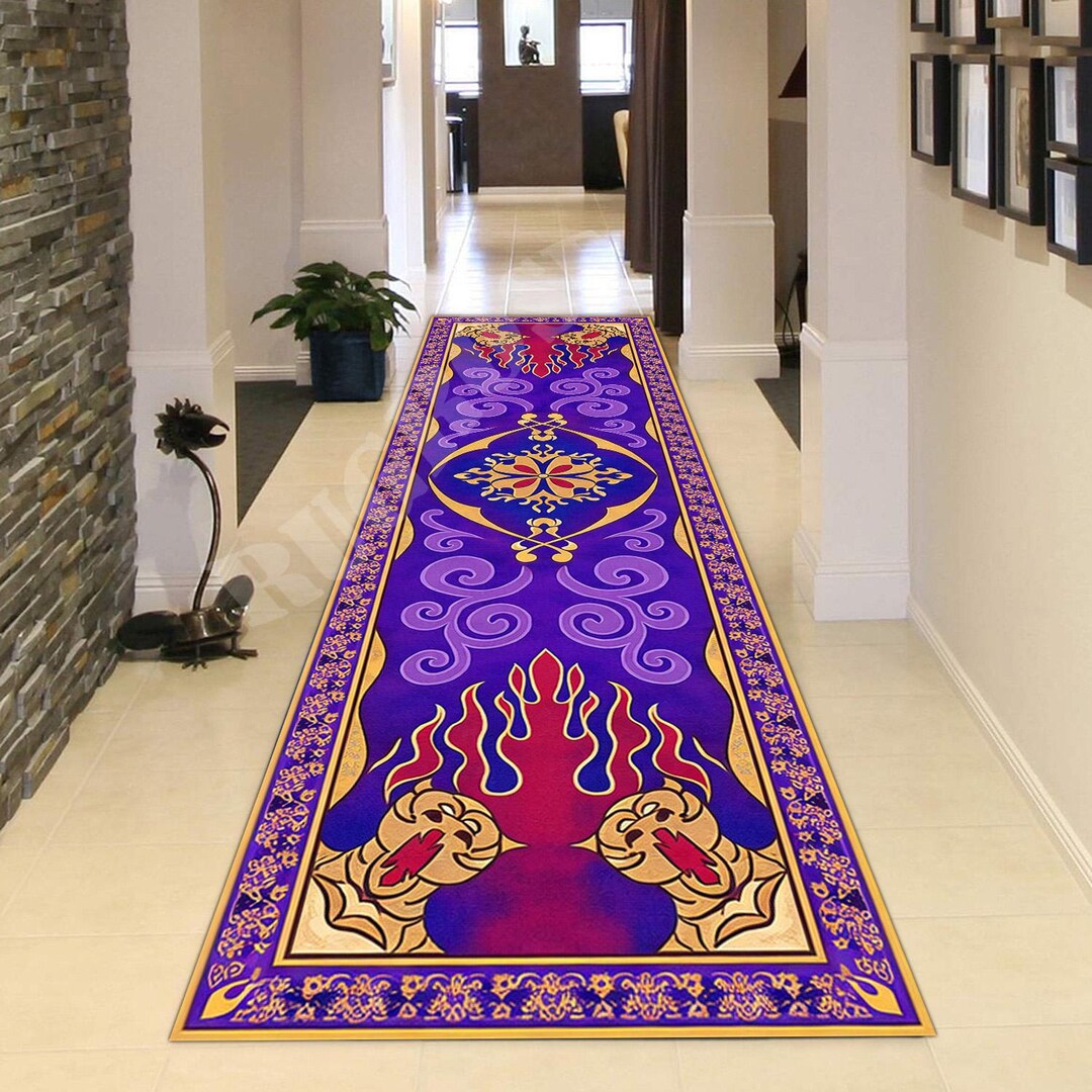 Aladdin Runner Rug, Purple Gold Flame, Mystic Asian Motif Carpet - Etsy