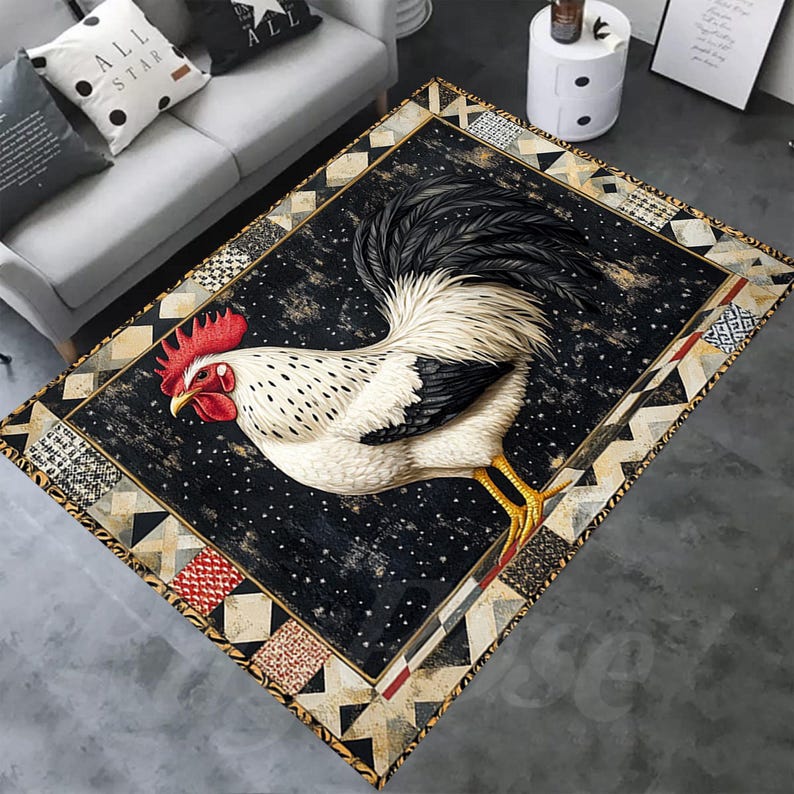 Rooster Kitchen Rug, Modern Farmhouse Decor, Non-slip Cotton Base (15 ...