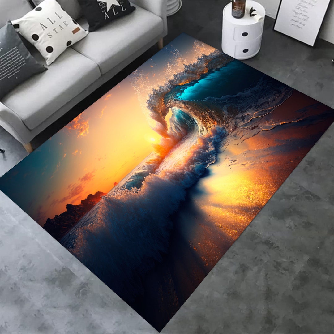 Sea Wave, Wave Pattern Rug, Sunset Rug, Beach, Sun, Ocean Rug, Giant