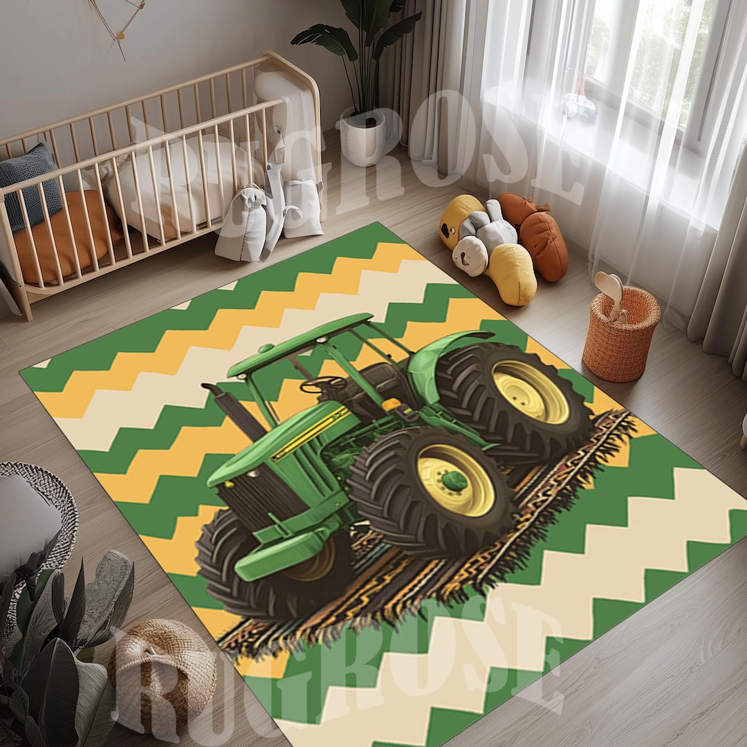 Tractor Play Rug Green Tractor Rug, Kids Playroom Carpet, Cotton Non-slip - Etsy