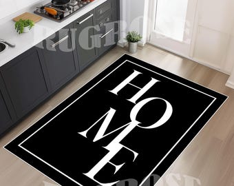 Black and White Kitchen Rug, Modern HOME Design, Non-Slip Cotton Base