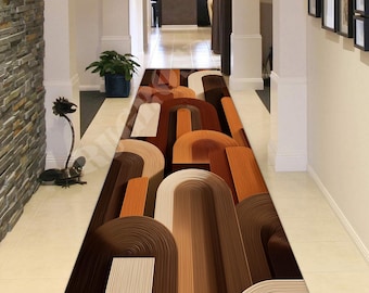 Abstract Mid Century Runner Rug, Non-Slip Hallway Carpet