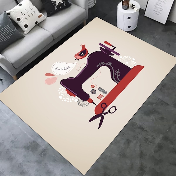 Sewing Machine Art Rug, Non-Slip Cotton Base