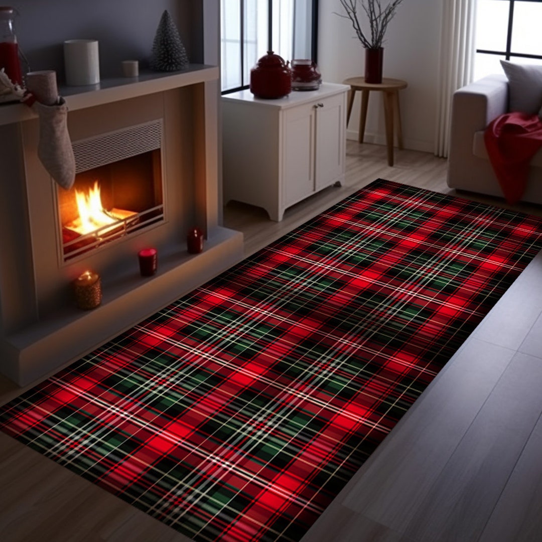 Ekose Christmas Rug Plaid Runner Rug Christmas Long Rug Etsy
