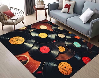 Tappeto da record, tappeto con motivo a record, tappeto per giradischi, vecchio disco in legno, giradischi in vinile, tappeto decorativo per dischi, musica retrò, tappeto per accessori musicali