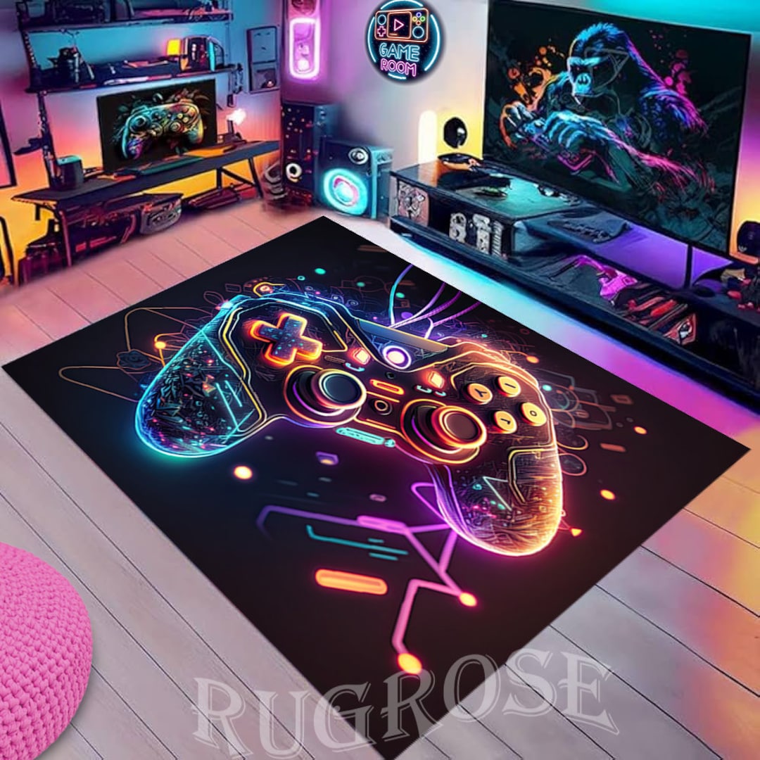 Neon Game Controller Rug, Non-slip Cotton Base, 3D Print - Etsy