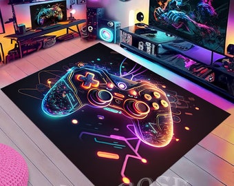 Gamer Rug, Game Controller, Neon Game Controller, Game Room Rug, Gaming Rug, Joysticks Rug, Gift for Gamer, Neon Game Rug, Game Decor Rug