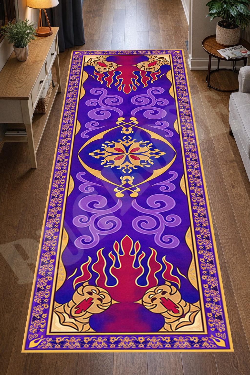 Aladdin Runner Rug, Purple Gold Flame, Mystic Asian Motif Carpet - Etsy