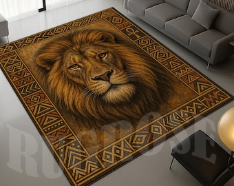 Lion Area Rug, Traditional Animal Rug, Rustic Living Room Decor