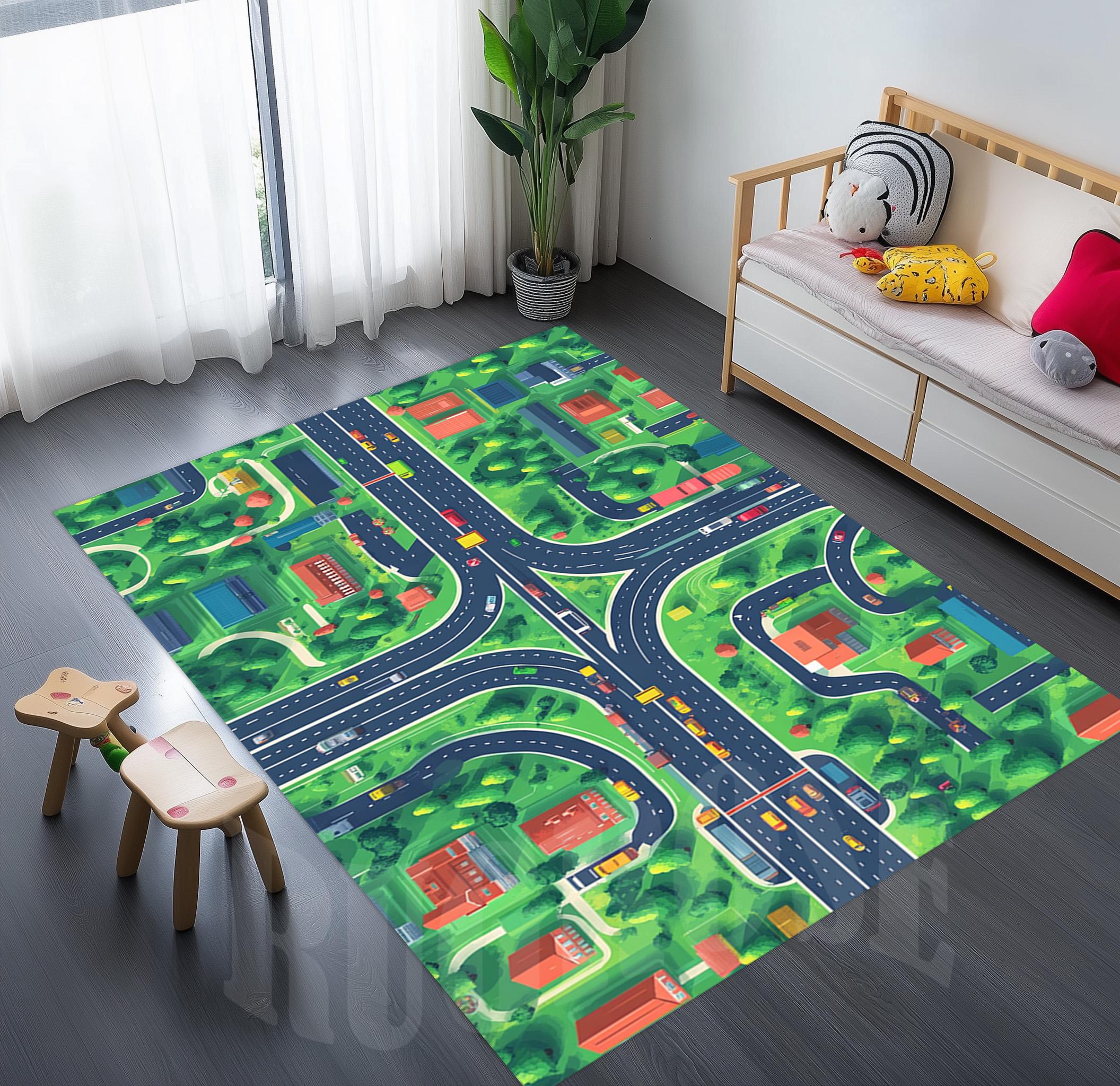 Kids Road Rug, Race Track Playmat, Non-slip Cotton - Etsy