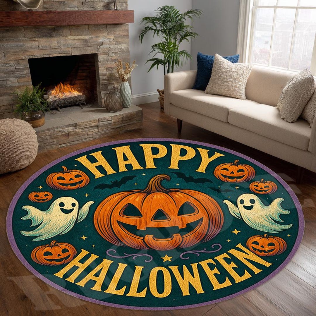Large Spooky Rug Round Halloween Pumpkin Rug: Spooky Season Decor - Etsy
