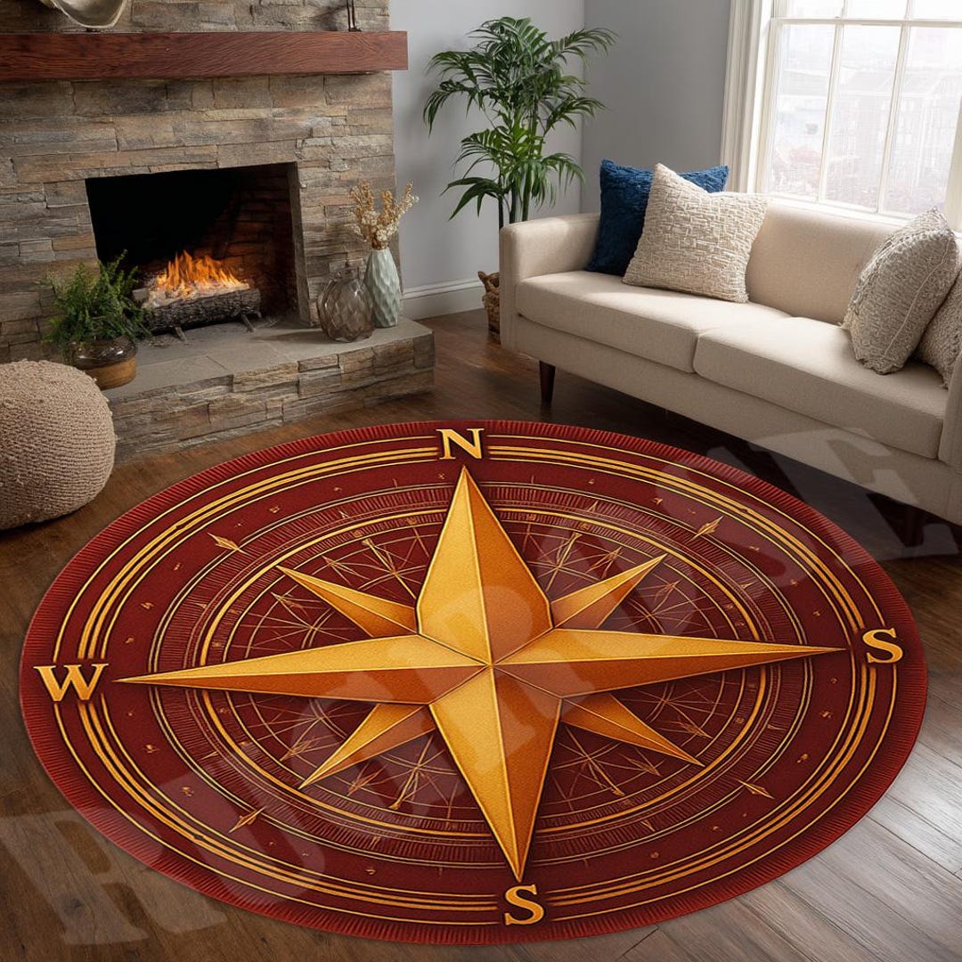 Small Retangle Compass Rug Nautical Compass Round Rug, Non-slip Cotton Base - Etsy Canada