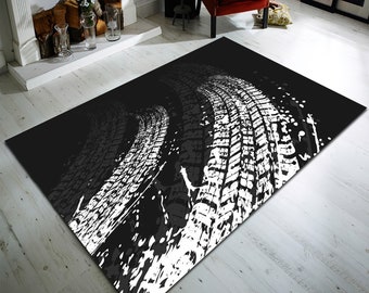 Tire Track Rug, Non-Slip Racing Design, Kids Room Decor