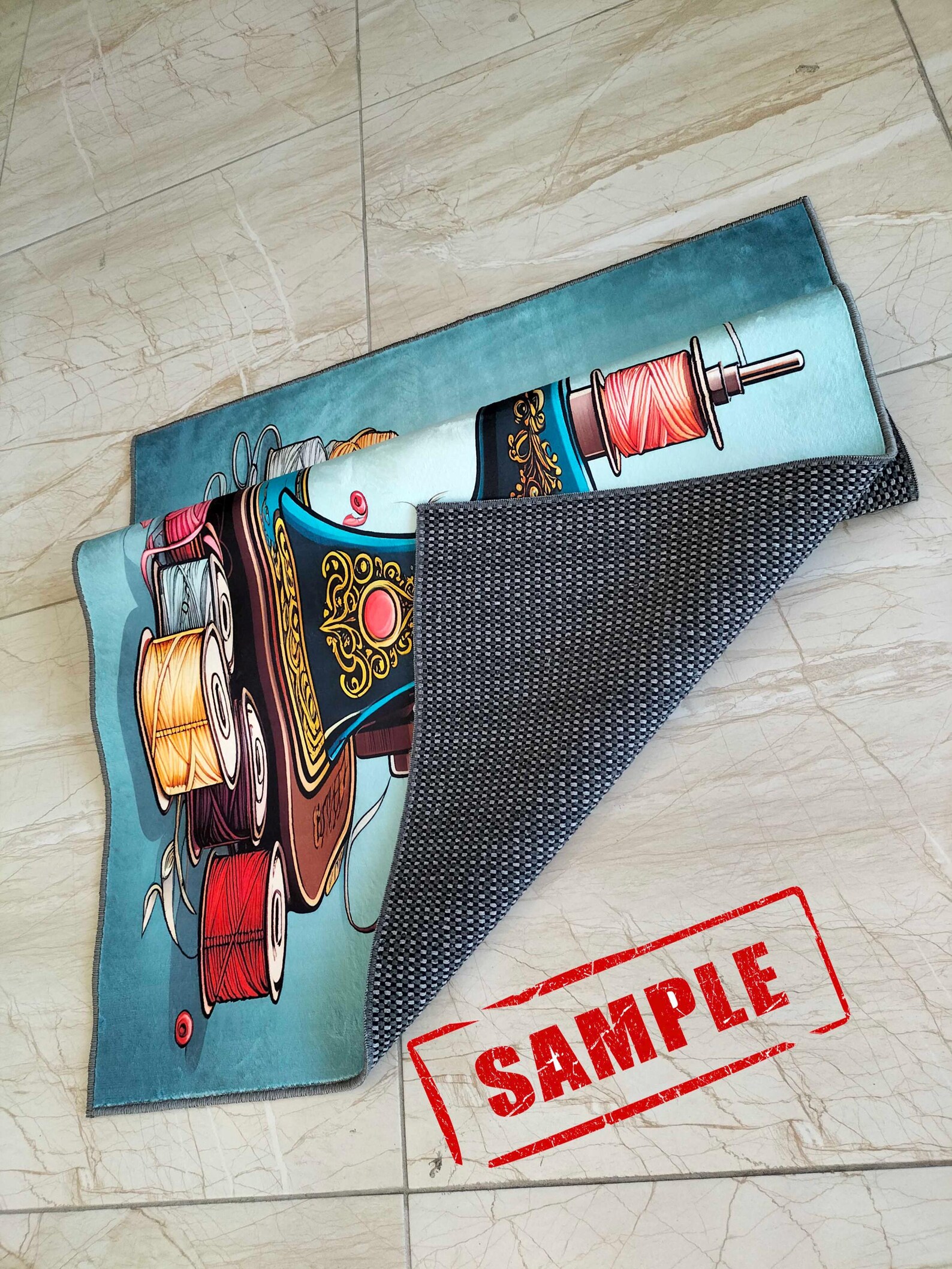 Sewing Machine Rug Pattern Sewing Machine Art Rug, Non-slip Cotton Base - Etsy