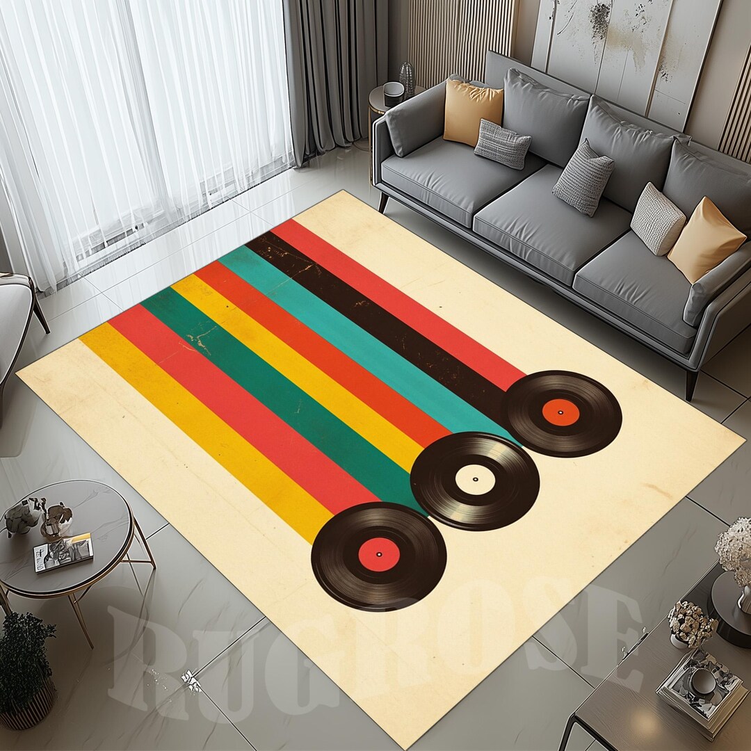 Record Rug, Colorful Record Rug, Music Room Rug, Music Decor Rug, Mid ...