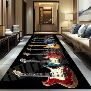 Gitaarvloerkleed, antislip katoen, decor muziekkamer