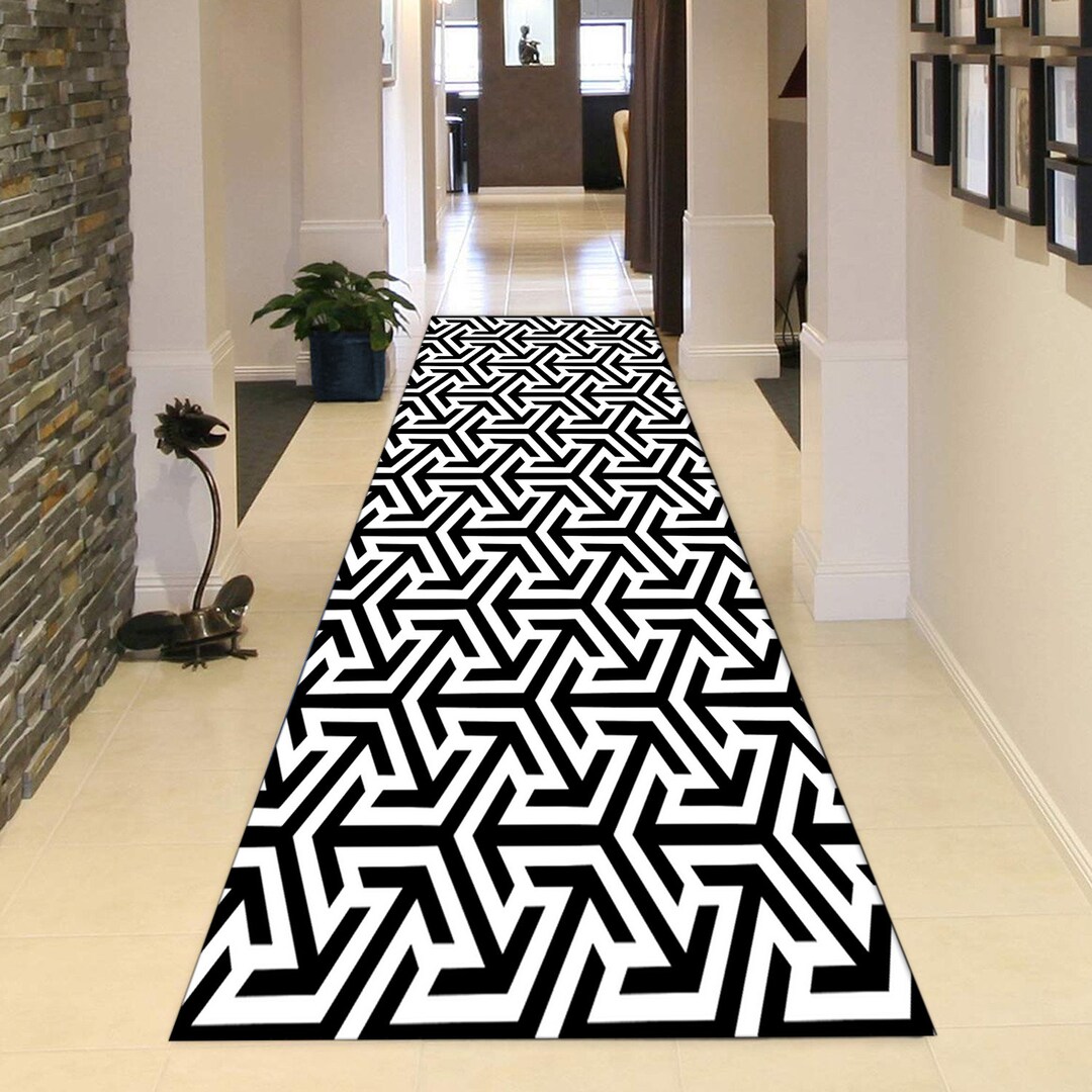 Black White Runner, Arrow Runner Rug, Gift Hallway Rug, Long Rug, Hotel