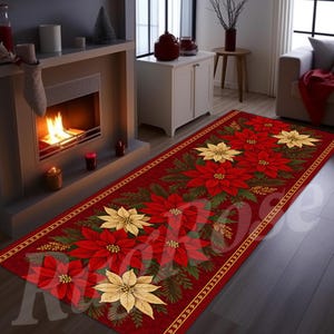 Poinsettia Runner Rug: Traditional Christmas Hallway Decor