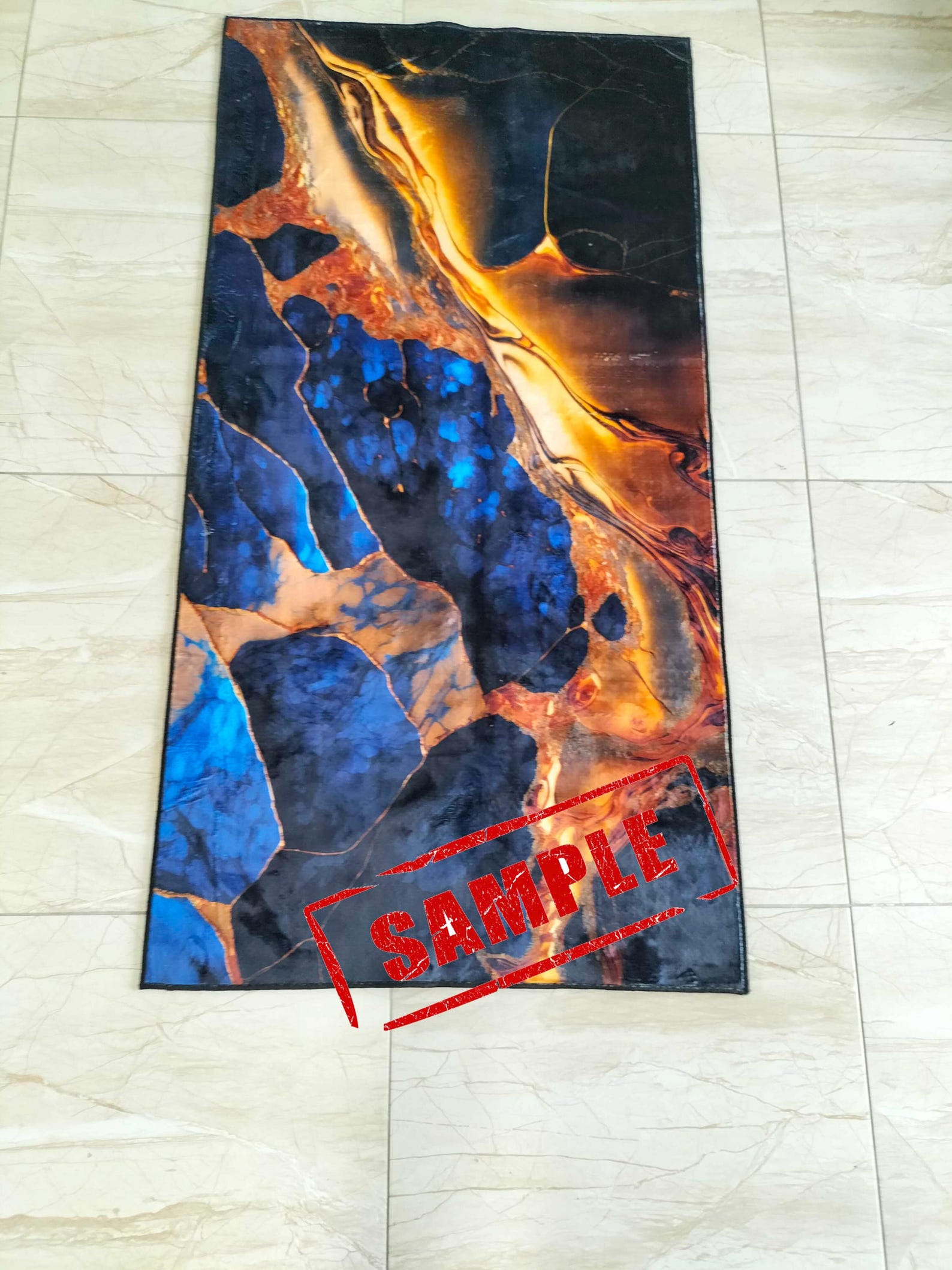 Blue Marble Rug Pattern Blue Gold Marble Rug, Stone Pattern, Non Slip Modern Area Rug - Etsy