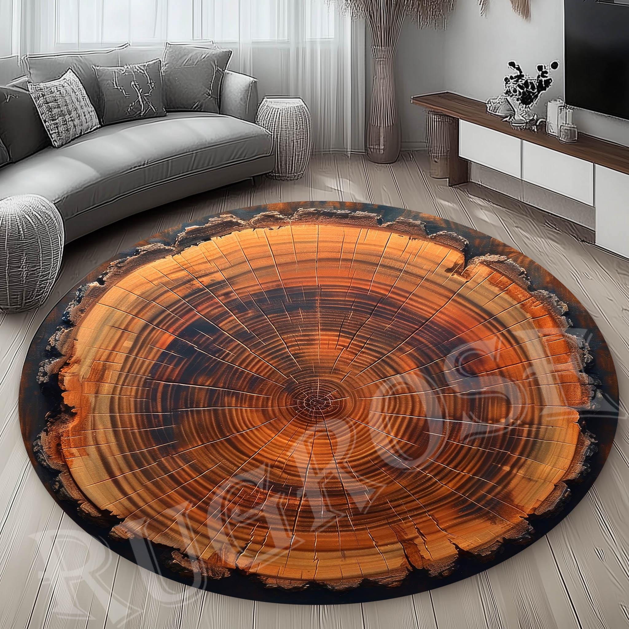 Mayberry Rug Tree Stump Round Tree Stump Rug, Wood Grain Print, Non-slip Cotton Base - Etsy