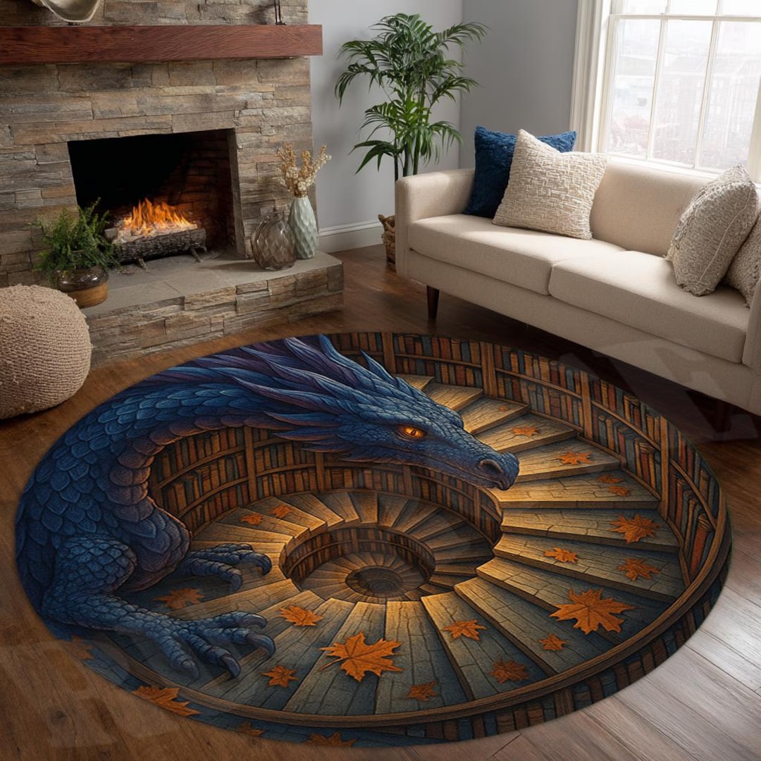3D Fantasy Dragon Round Rug, Books Lover Gift - Etsy