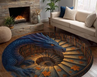 Tappeto rotondo con drago fantasy 3D, regalo per gli amanti dei libri