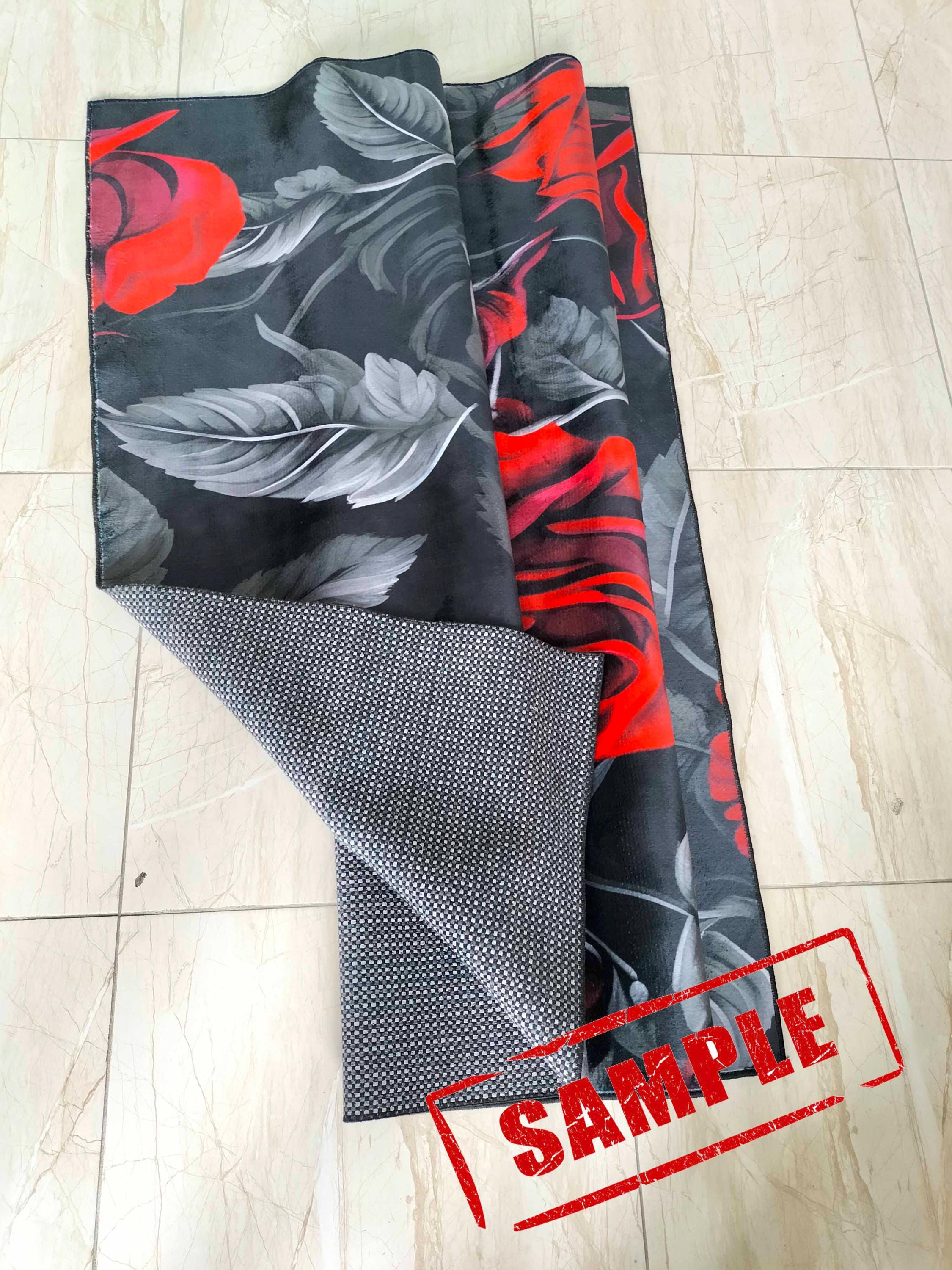 Red Rose Floral Rug, Black Accent, Modern Home Decor - Etsy