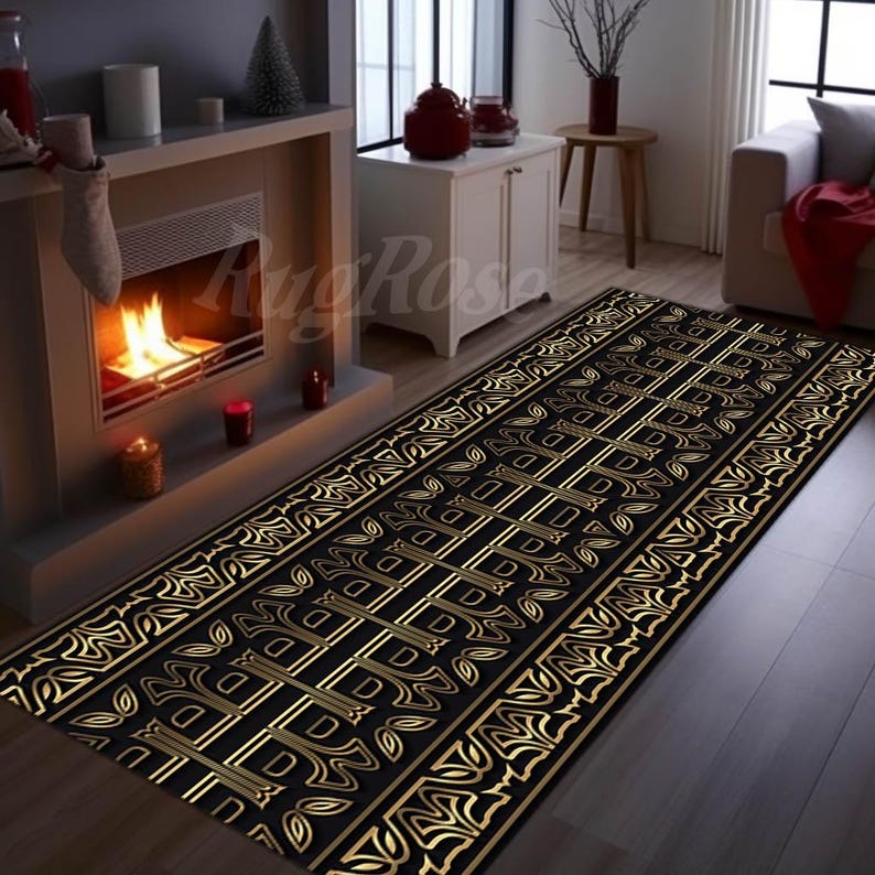 Black Gold Rug, Gold Black Runner,decorative Runner Rug,hallway Rug