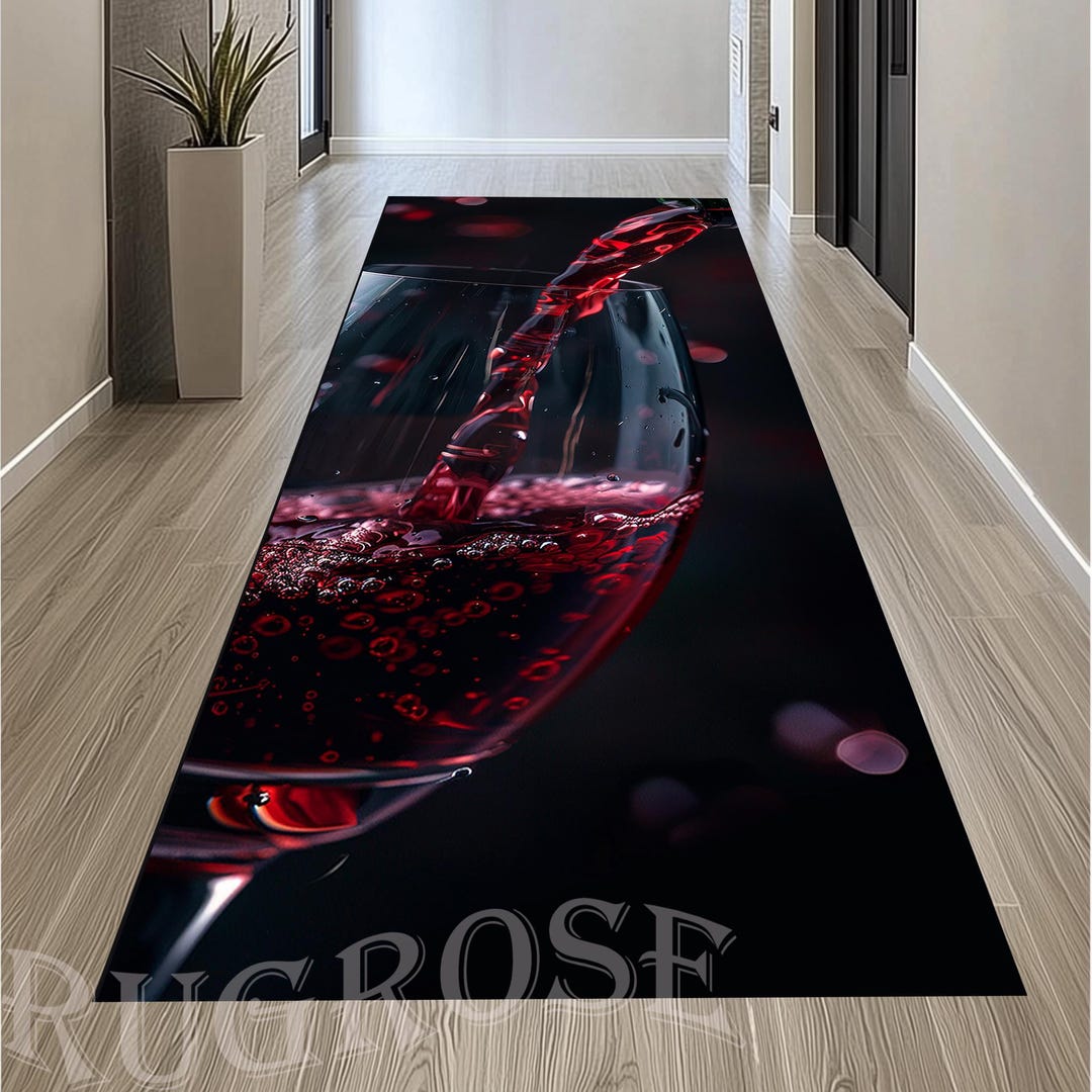 Wine Glass Long Rug, Wine Glass Runner, Red Wine Rug, Wine Design Rug ...